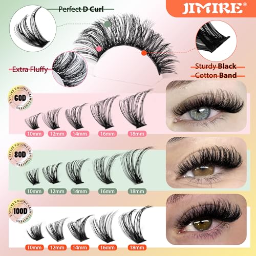 JIMIRE 300Pcs Lash Extension Kit 60D+80D+100D Thick Mink Eyelash Extension Kit with Lash Bond and Seal and Tweezers Fluffy D Curl 10-18MM Lash Clusters Kit DIY Individual Lashes Beginners Friendly - Image 4