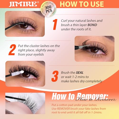 JIMIRE 300Pcs Lash Extension Kit 60D+80D+100D Thick Mink Eyelash Extension Kit with Lash Bond and Seal and Tweezers Fluffy D Curl 10-18MM Lash Clusters Kit DIY Individual Lashes Beginners Friendly - Image 6