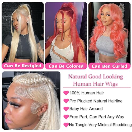 GZX 26 Inch 613 Lace Front Wig Human Hair 13X4 Blonde Straight HD Transparent Lace Frontal Wigs Human Hair Pre Plucked with Baby Hair 180% Density Blonde Glueless Wigs Human Hair - Image 4