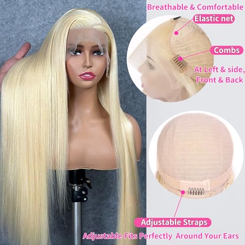 GZX 26 Inch 613 Lace Front Wig Human Hair 13X4 Blonde Straight HD Transparent Lace Frontal Wigs Human Hair Pre Plucked with Baby Hair 180% Density Blonde Glueless Wigs Human Hair - Image 5