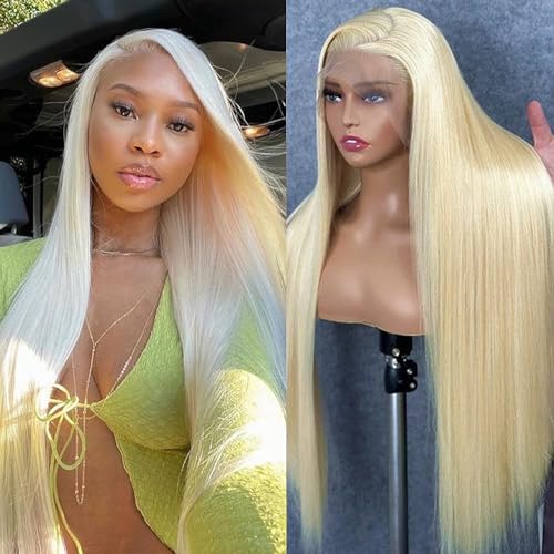 GZX 26 Inch 613 Lace Front Wig Human Hair 13X4 Blonde Straight HD Transparent Lace Frontal Wigs Human Hair Pre Plucked with Baby Hair 180% Density Blonde Glueless Wigs Human Hair - Image 7