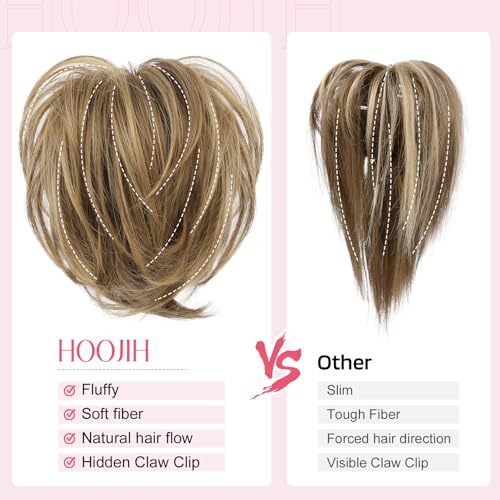 HOOJIH Ponytail Extension, Claw Clip in Straight Messy Hair Bun 9 Inch Short Ponytail Extension with Bendable Metal Wire Hair Pieces for Women Fake Hair Bun DIY Styles - Honey Blonde - Image 9