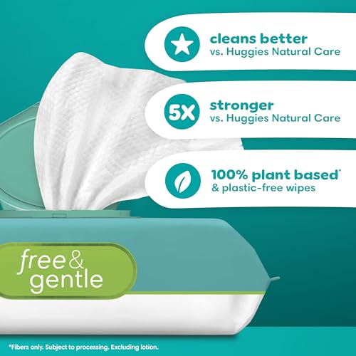 Pampers Baby Wipes, Free & Gentle, Hypoallergenic and Unscented Wipe, 100% Plant Based, Plastic-Free for Babies, 624 Total (8 Flip-Top Packs) - Image 2