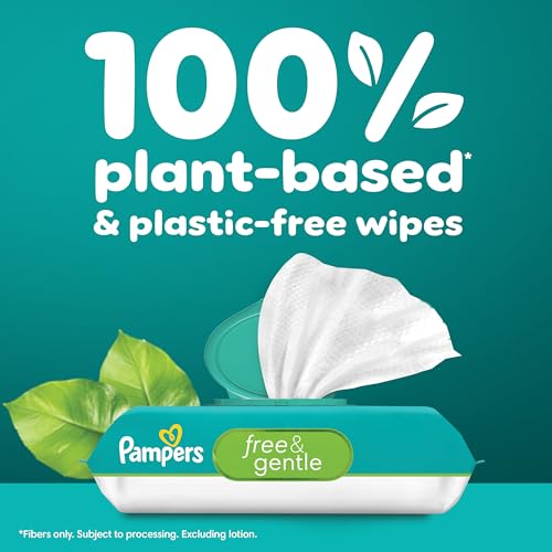 Pampers Baby Wipes, Free & Gentle, Hypoallergenic and Unscented Wipe, 100% Plant Based, Plastic-Free for Babies, 624 Total (8 Flip-Top Packs) - Image 6