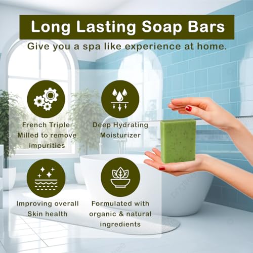 Eucalyptus Scented Natural Soap Bars (6 Bars), 3.5oz Moisturizing French Triple Milled Soap Bars Enriched with Shea Butter - Pure Plant Oil Bath & Body Soap Bars - Image 3
