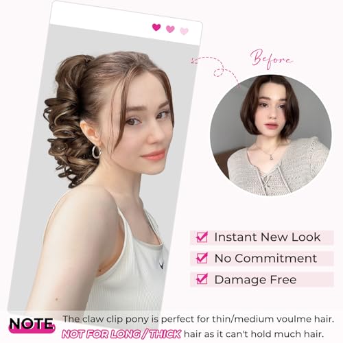 REECHO 12" Ponytail Extension, Classic Loose Curly Wavy Claw Clip Pony tails Hair Extensions Hairpieces for Women - Dark Brown - Image 4