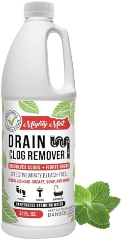Mighty Mint Drain Clog Remover, Safe for Pipes and Septic, Dissolves Hair & Grease, Clears Blocked Drains and Deodorizes, Natural Mint Scent, 32oz