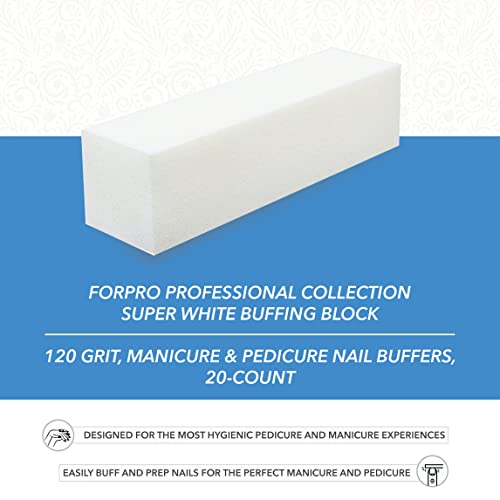 ForPro Super White Buffing Block, 120 Grit, Four-Sided Manicure and Pedicure Nail Buffer, 3.75” L x 1” W x 1” H, 20-Count (Pack of 2) - Image 4