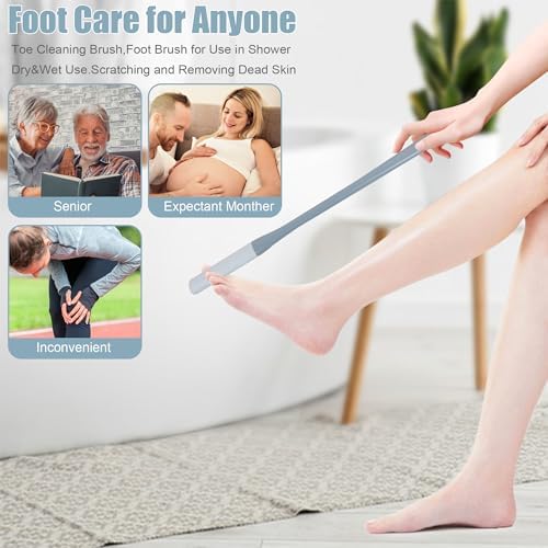 OWIIZI Toe Cleaning Brush 15.7" Foot Scrubber in Shower with Long Handle Silicone Foot Brush Soft Skin Exfoliation Lotion Applicator for Foot Seniors,Elderly, Men and Women 2Pack - Image 2
