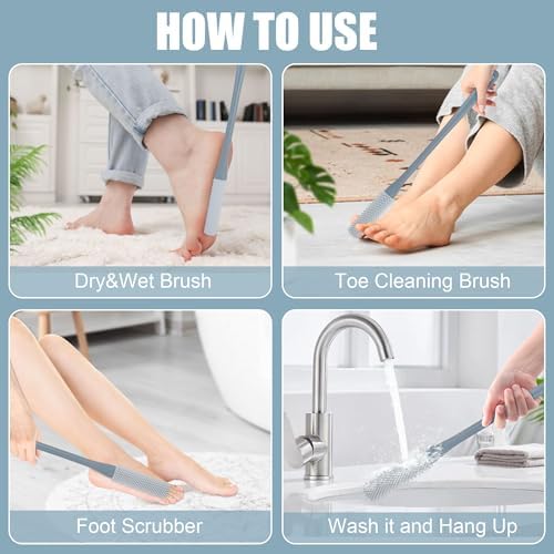 OWIIZI Toe Cleaning Brush 15.7" Foot Scrubber in Shower with Long Handle Silicone Foot Brush Soft Skin Exfoliation Lotion Applicator for Foot Seniors,Elderly, Men and Women 2Pack - Image 3