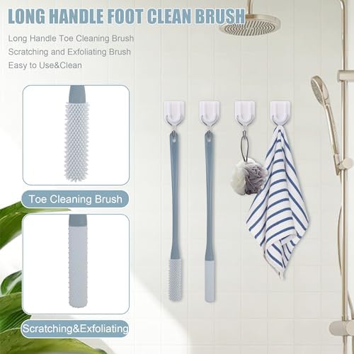 OWIIZI Toe Cleaning Brush 15.7" Foot Scrubber in Shower with Long Handle Silicone Foot Brush Soft Skin Exfoliation Lotion Applicator for Foot Seniors,Elderly, Men and Women 2Pack - Image 4