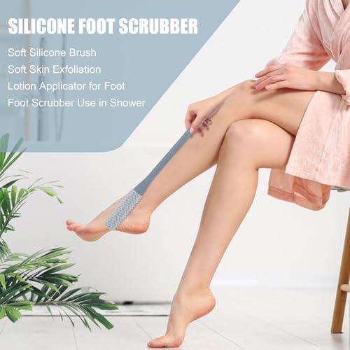 OWIIZI Toe Cleaning Brush 15.7" Foot Scrubber in Shower with Long Handle Silicone Foot Brush Soft Skin Exfoliation Lotion Applicator for Foot Seniors,Elderly, Men and Women 2Pack - Image 8