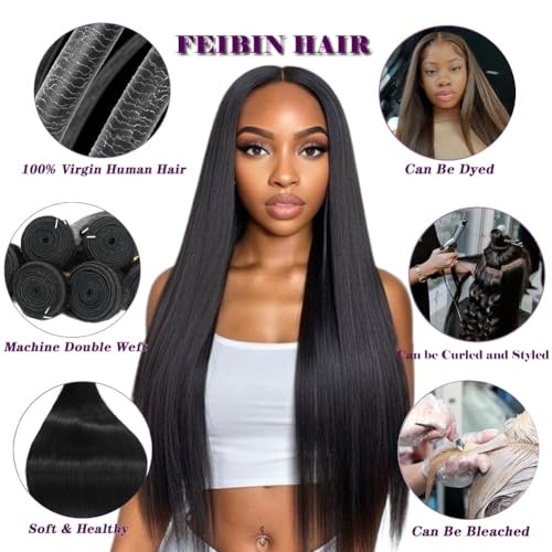 Feibin Straight Human Hair Bundles 12 12 12 Inch Trippy Hair Bundles Human Hair 100% Brazilian Unprocessed Raw Hair Bundles Weft Weave Bundles Human Hair Extensions For Black Women Natural Color - Image 2