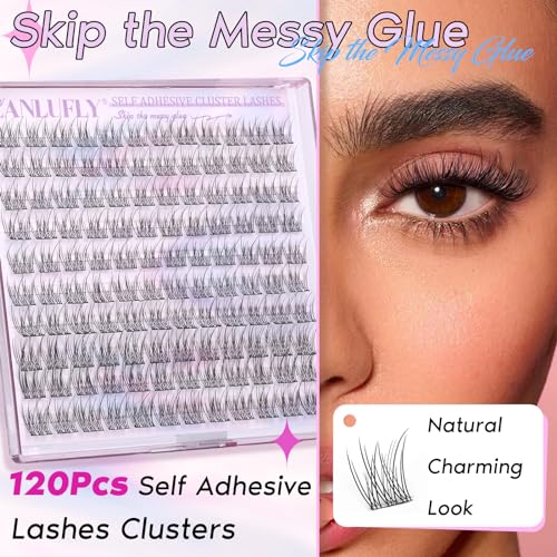 Self Adhesive Cluster Lashes Natural No Glue Individual Lashes Wispy Self Adhesive Eyelash Clusters with Clear Self Adhesive Strips DIY Eyelash Extensions(10-12MM) - Image 3