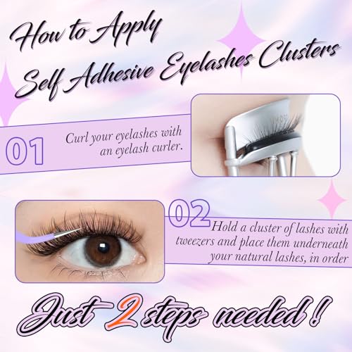 Self Adhesive Cluster Lashes Natural No Glue Individual Lashes Wispy Self Adhesive Eyelash Clusters with Clear Self Adhesive Strips DIY Eyelash Extensions(10-12MM) - Image 6