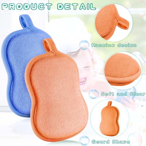 Tatuo 4 Pieces Baby Bath Sponge Cotton Baby Sponge Soft and Absorbent loofah for Kids Babies Men Women(Orange,Blue) - Image 2