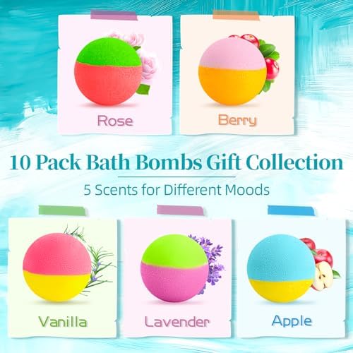 10 Bath Bombs Gift Set, Handmade with Natural Ingredients, 5 Aromatic Scents, Relaxing Bath Bombs for Women Men and Kids, Spa Gifts for Valentine's Day, Mothers Day, Best Birthday Gifts for Relaxation - Image 6