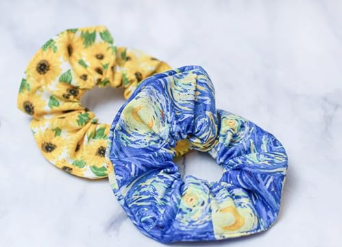 Van Gogh Starry Night Painting Scrunchies Hair Ties with Box & Custom Name Tag - Image 4