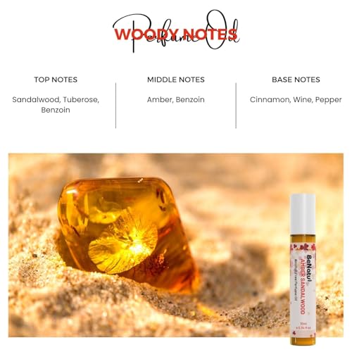 Amber Sandalwood Perfume Oil Roll On for Women and Men, Alcohol Free Eau de Parfum, Travel Size Essential Oil Body Fragrance, Concentrated Long Lasting Spicy Woody Scent, 10 ml - Image 2