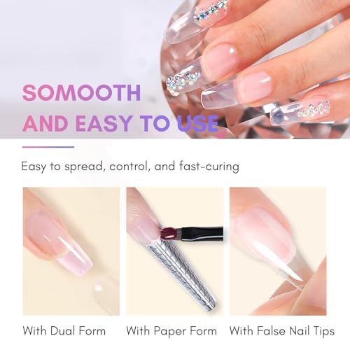 Makartt Poly Nail Gel Set, Clear and Peach Pink, 2 Colors 50ML, Gel Builder for Nail Extension, Nail Strengthener 3D Diy Hard Gel French Manicures Salon Nail Art At Home - Image 4