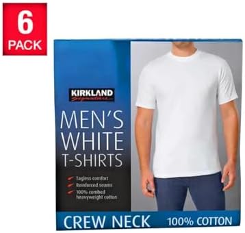 Kirkland Signature Men's Crew Neck Tee 100% Combed Heavyweight Cotton T-Shirts (Pack of 6), White, Large - Image 2
