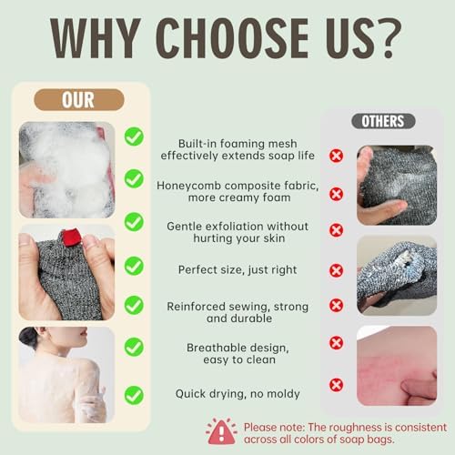 2 Pieces Soap Bags for Soap Bars, Exfoliating Soap Saver Bags, Foaming Bar Soap Pouches for Use in Baths or Showers(Dark Gray) - Image 3