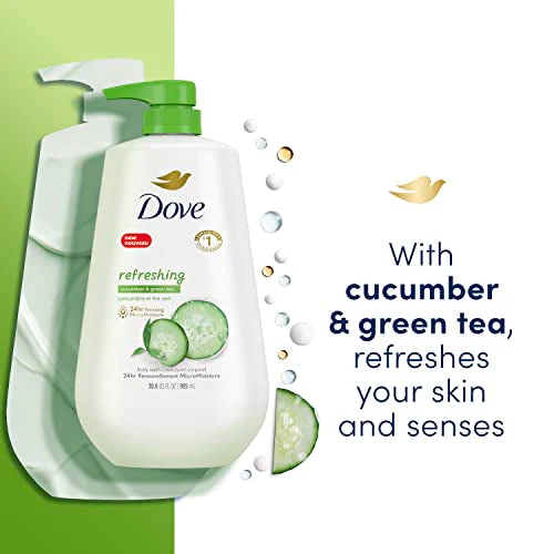Dove Body Wash with Pump,Revitalizante Cherry & Chia Milk, 3 Count & Body Wash with Pump Refreshing Cucumber and Green Tea Refreshes Skin Cleanser - Image 7