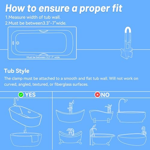 Adjustable Bathtub Grab Bars for Seniors, Tub Handle Grab Bar for Elderly Bath Support, Bathtub Safety Rail, Height and Width Adjustable - Image 2