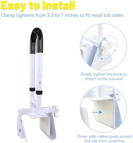 Adjustable Bathtub Grab Bars for Seniors, Tub Handle Grab Bar for Elderly Bath Support, Bathtub Safety Rail, Height and Width Adjustable - Image 4