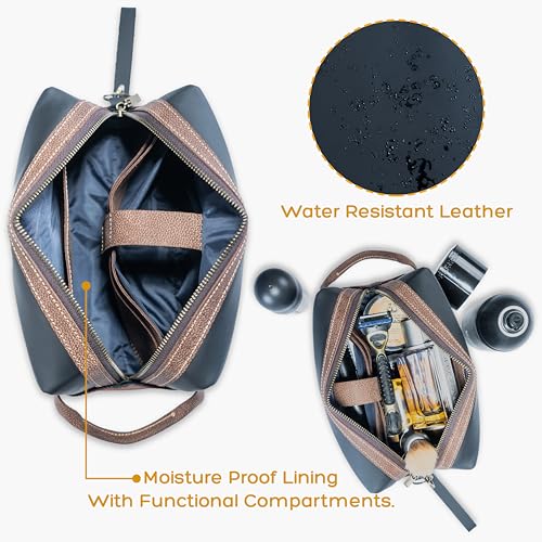 Leather Toiletry Bag Handmade With Premium Full Grain Real Leather - Water-Resistant - Stylish Travel Organizer Dopp Kit for Men and Women, travel size toiletries - Image 4