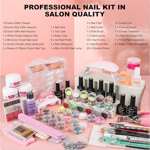 Acrylic Nail Kit for Beginners with Everything, with Professional Gel Nail Polish Kit with UV Light Nail Kit Set Acrylic Powder Kit Nail Art Tips Nail Art Decoration, DIY Nail Art Tool Nail Supplies - Image 2