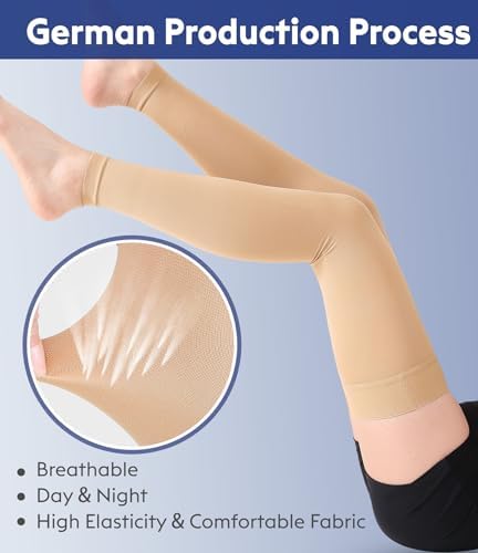 KEKING Thigh High Compression Stockings Footless, Unisex, 15-20mmHg Leg Support Compression Sleeves with Anti-Slip Silicone Band, Opaque, Treatment Swelling, Varicose Veins, Edema, DVT, Beige 4X-Large - Image 3