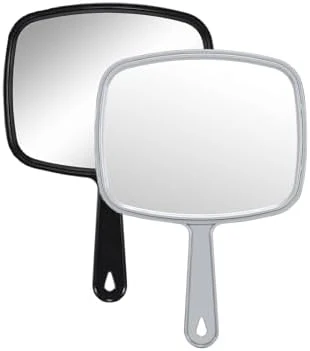 Hand Mirror Salon Barber Hairdressing Handheld Mirror with Handle(Square,Black and Grey,7.4 x 10.3 inches), 2PCS, Black&grey