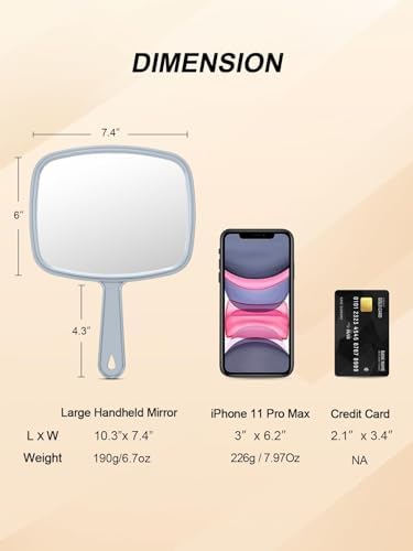 Hand Mirror Salon Barber Hairdressing Handheld Mirror with Handle(Square,Black and Grey,7.4 x 10.3 inches), 2PCS, Black&grey - Image 3