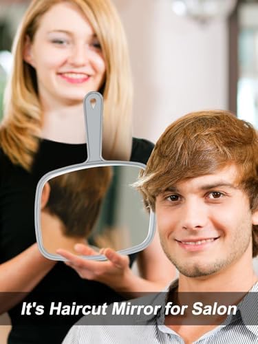 Hand Mirror Salon Barber Hairdressing Handheld Mirror with Handle(Square,Black and Grey,7.4 x 10.3 inches), 2PCS, Black&grey - Image 4