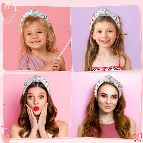 PANTIDE Music Jeweled Knotted Headband - Singer Fans Gift Guitar Red Lip Rhinestone Crystal Embellished Headband Wide Top Knot Fashion Hairband Birthday Back To School Gift for Women Girls (White) - Image 4