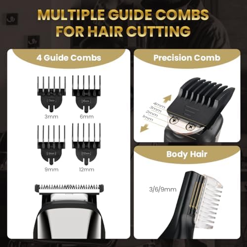 PRITECH Beard Trimmer for Men, 6 in 1 Beard Trimmer Kit, Electric Beard Trimmer with Hair, Precision, Body, Nose, Foil Razor, Grooming Kit Waterproof IPX6 (Silver) - Image 5