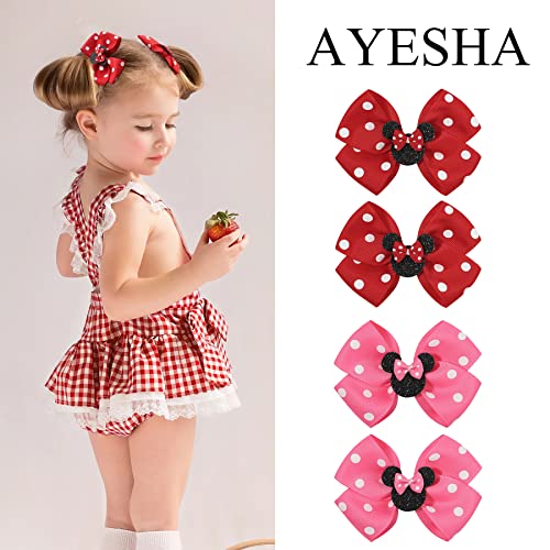 Ayesha 8pcs Mouse Ears Bow Clips for Toddler Girls Mouse Hair Bows Hair Clips Polka Dot Bows for Birthday Parties Themed Parks - Image 4