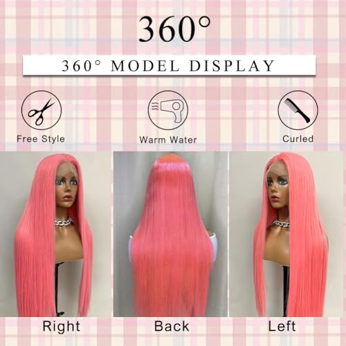 Pink Lace Front Wig Human Hair 20 Inch 13x4 Cotton Candy Pink Straight HD Lace Frontal Wig Human Hair Pre Plucked with Baby Hair Bubblegum Pink Lace Closure Human Hair Wig 150 Density for Women - Image 3