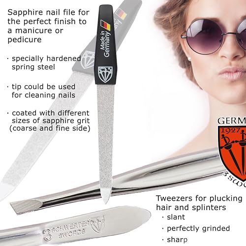 3 Swords Germany - Brand Quality 4 Piece Manicure Pedicure Grooming kit Set Tweezers File Clipper Fashion Leather case in Gift Box, Made by 3 Swords - Image 3