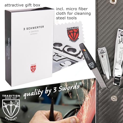 3 Swords Germany - Brand Quality 4 Piece Manicure Pedicure Grooming kit Set Tweezers File Clipper Fashion Leather case in Gift Box, Made by 3 Swords - Image 5