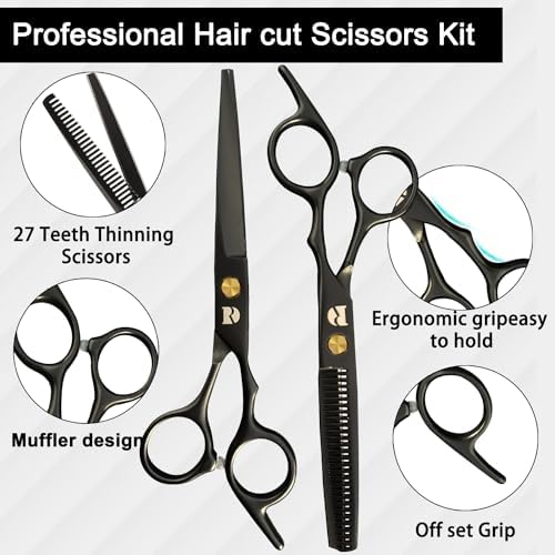 Professional Hair Cutting Shears,6 Inch Hairdressing Shears Barber Hair Scissors Edge Razor Sharp Blades Haircut Scissors for Men Women Kids Japan 440c Stainless Steel (Rainbow) (Black) - Image 2