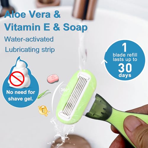 Mini Razors for Women Travel, Extra Smooth On The Go Razor, Portable 5-Blade Womens Razors for Shaving, Travel Essentials for Women, 1 Mini Razor, 3 Refills and 1 Travel Case, Avocado Green - Image 5