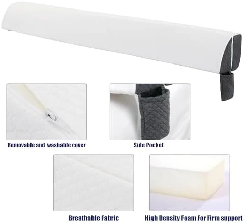 HOMBYS Pillow Wedge for Headboard Gap,Mattress Wedge Gap Filler Queen Size,Bed Crack Pillow,Foam Bed Gap Filler,Multifuctional Headboard Space Filler with Side Pocket,Fill The Gap (0-7") - Image 8