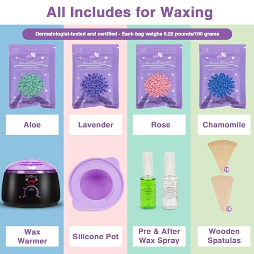 Waxing Kit -Digital Wax Warmer Machine for Hair Removal with 4 Packs of Hard Wax Beads & Silicone Wax Pot for Full Body, Legs, Face, Eyebrows, Bikini, Brazilian at Home Waxing Kit for Women Men - Image 4