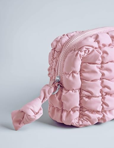 Yarnic Quilted Makeup Bag Cosmetic Bag, Travel Toiletry Bag for Women, Cute Makeup Bag Organizer Baby Pink Puffer Makeup Pouch (M, Pink) - Image 7