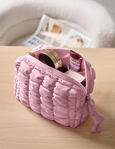 Yarnic Quilted Makeup Bag Cosmetic Bag, Travel Toiletry Bag for Women, Cute Makeup Bag Organizer Baby Pink Puffer Makeup Pouch (M, Pink) - Image 9