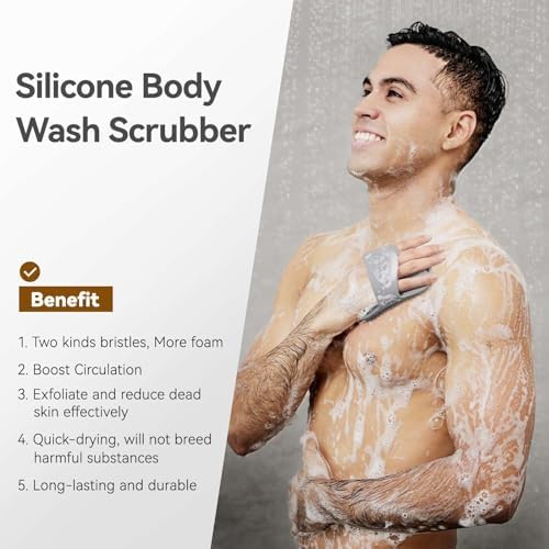 Silicone Body Scrubber for Men & Women, Friendly Shower Body Scrubber for Sensitive Skin, Silicone Loofah Body Scrubber for Showering with Richer Foam Bristles and Anti-Slippery Handle (3 Pack) - Image 2