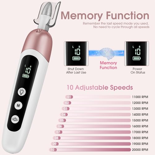 Cordless Electric Nail File Set, Professional Manicure Pedicure Kit, 10 Speed Portable Nail Drill Machine with Memory Modes, Pedicure Tools for feet, Hand Foot Care Tool for Thick Nail Toenail Cuticle - Image 5