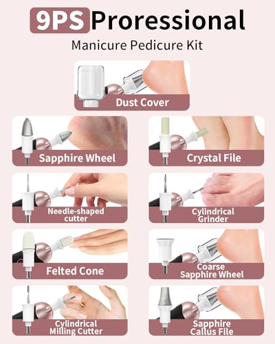Cordless Electric Nail File Set, Professional Manicure Pedicure Kit, 10 Speed Portable Nail Drill Machine with Memory Modes, Pedicure Tools for feet, Hand Foot Care Tool for Thick Nail Toenail Cuticle - Image 9
